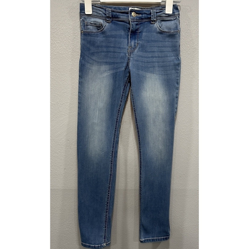 Jordache Skinny Denim Jeans Girls Sz 12 Blue Five Pockets Stretch Zip Adjustable